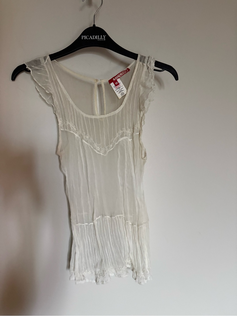 Miss Sixty Cream Sheer Lace-Trim Pleated Camisole